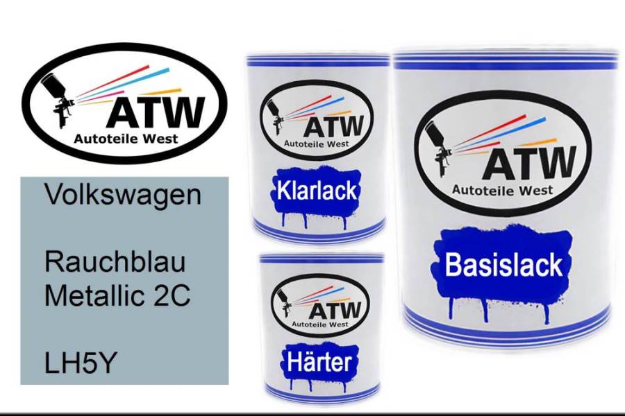 Volkswagen, Rauchblau Metallic 2C, LH5Y: 1L Lackdose + 1L Klarlack + 500ml Härter - Set, von ATW Autoteile West.